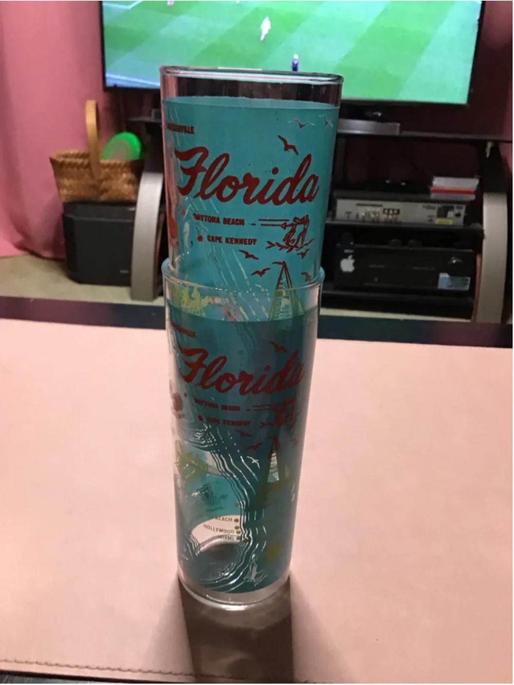5 Turquoise Red Florida Souvenir Vintage Highball Glasses Set Collectable